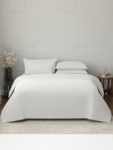 100% Cotton, 300 TC | King Size Bedding Set | 1 Bedsheet with 1 Duvet Cover & 4 Pillow Covers | Emblem Collection - White