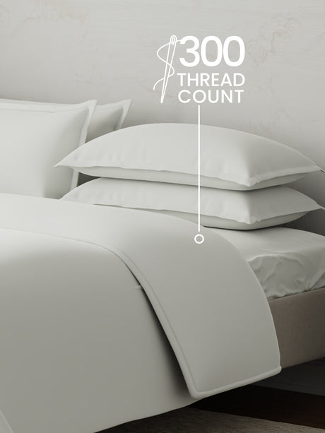100% Cotton, 300 TC | King Size Bedding Set | 1 Bedsheet with 1 Duvet Cover & 4 Pillow Covers | Emblem Collection - White