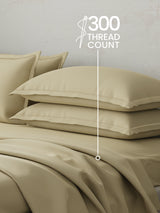 100% Cotton 300 TC | King Dyed Bedsheet with 4 Pillow Covers | Emblem Collection - Beige