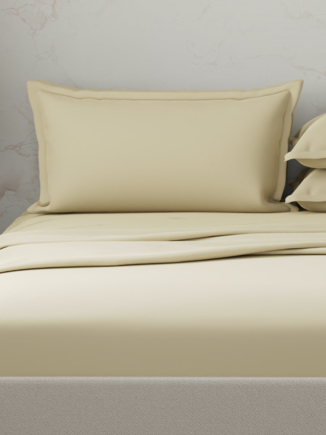 100% Cotton 300 TC | King Dyed Bedsheet with 4 Pillow Covers | Emblem Collection - Beige