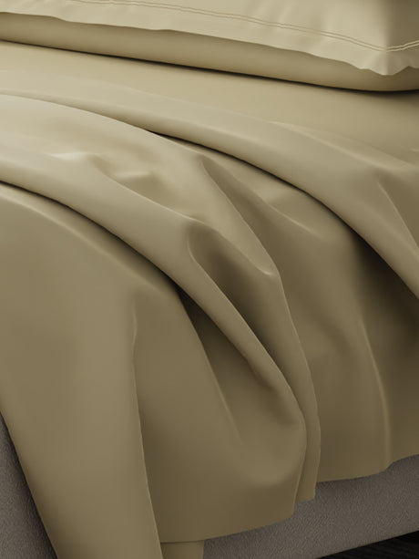 100% Cotton 300 TC | King Dyed Bedsheet with 4 Pillow Covers | Emblem Collection - Beige