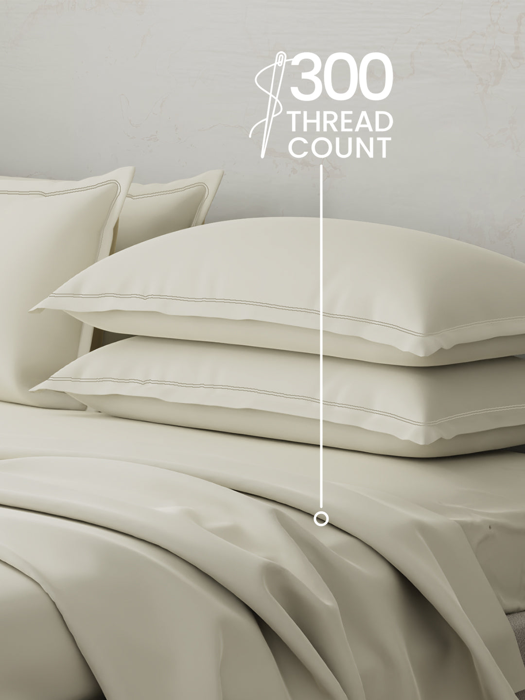 100% Cotton 300 TC | King Dyed Bedsheet with 4 Pillow Covers | Emblem Collection - White