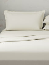 100% Cotton 300 TC | King Dyed Bedsheet with 4 Pillow Covers | Emblem Collection - White