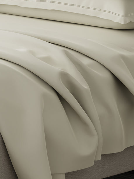 100% Cotton 300 TC | King Dyed Bedsheet with 4 Pillow Covers | Emblem Collection - White