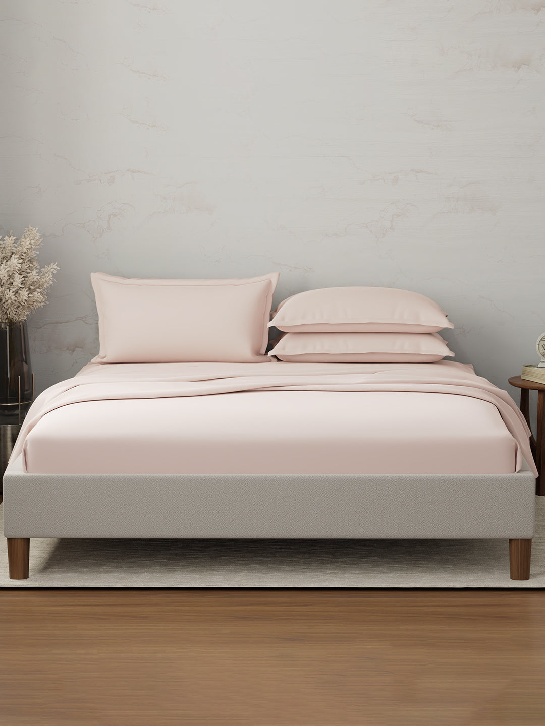 100% Cotton 300 TC | King Dyed Bedsheet with 4 Pillow Covers | Emblem Collection - Pink