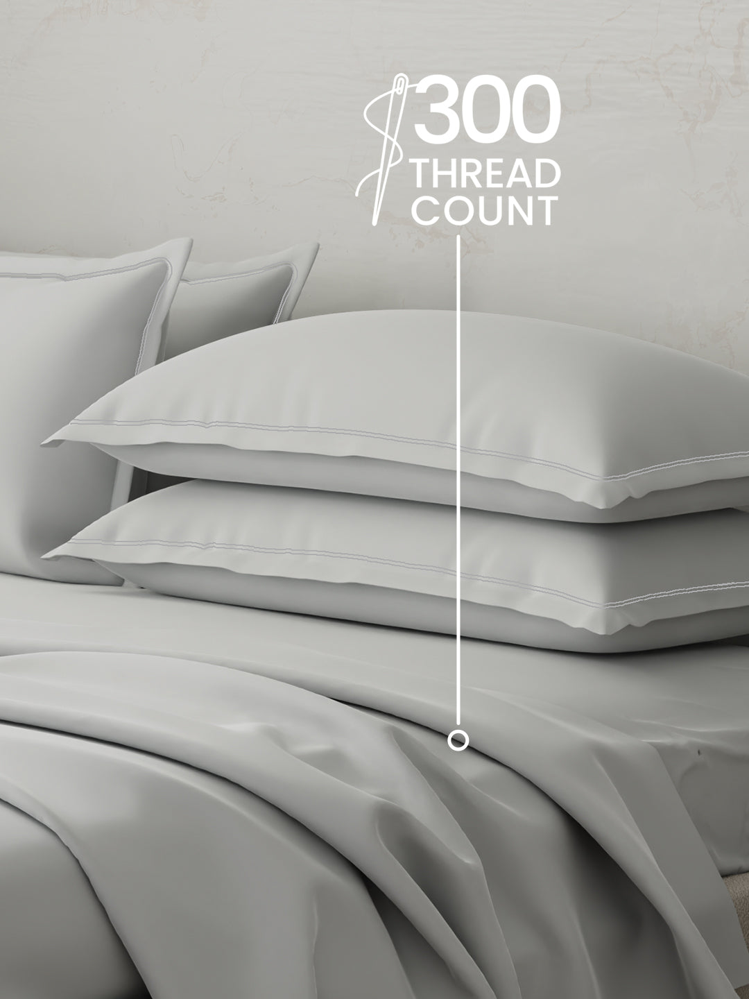100% Cotton 300 TC | King Dyed Bedsheet with 4 Pillow Covers | Emblem Collection - White