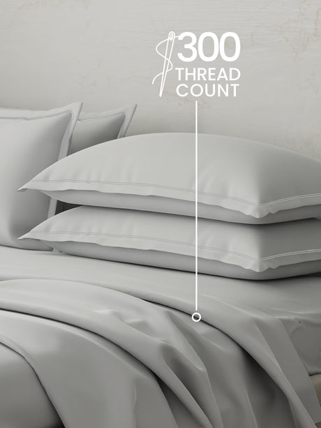 100% Cotton 300 TC | King Dyed Bedsheet with 4 Pillow Covers | Emblem Collection - White