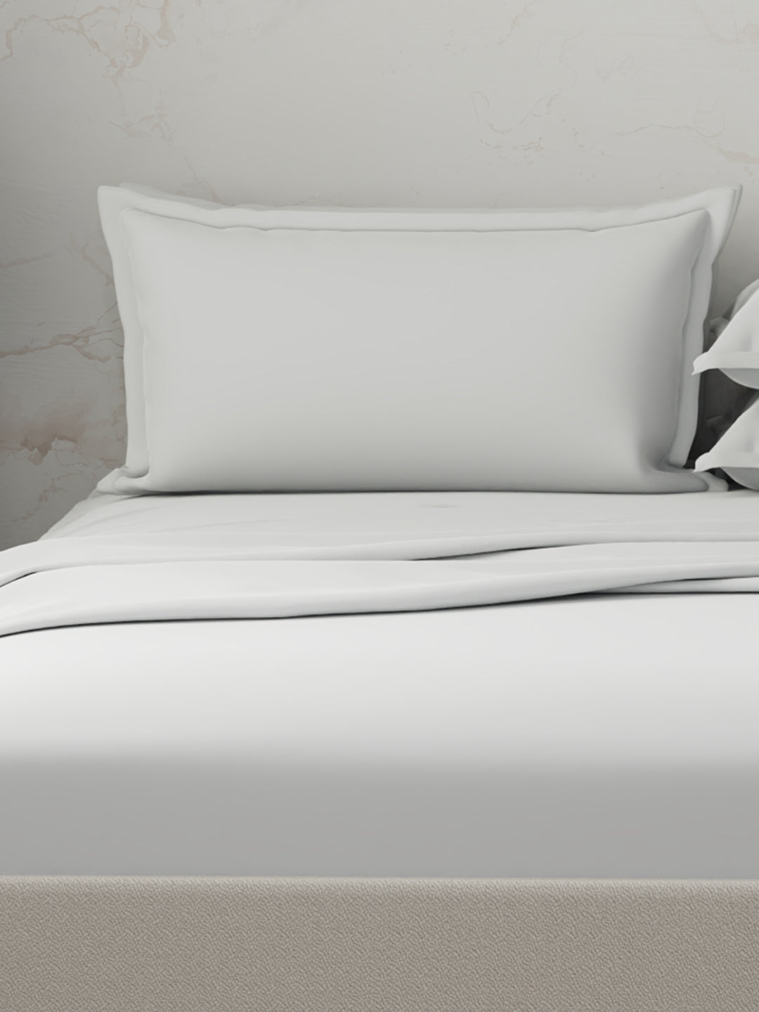 100% Cotton 300 TC | King Dyed Bedsheet with 4 Pillow Covers | Emblem Collection - White