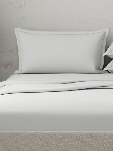100% Cotton 300 TC | King Dyed Bedsheet with 4 Pillow Covers | Emblem Collection - White