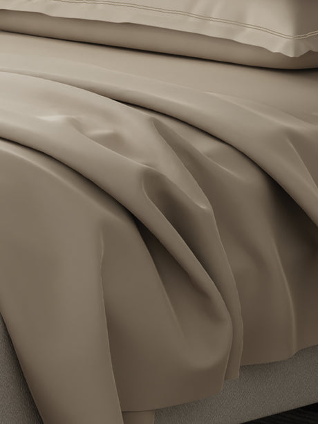 100% Cotton 300 TC | King Dyed Bedsheet with 4 Pillow Covers | Emblem Collection - Beige
