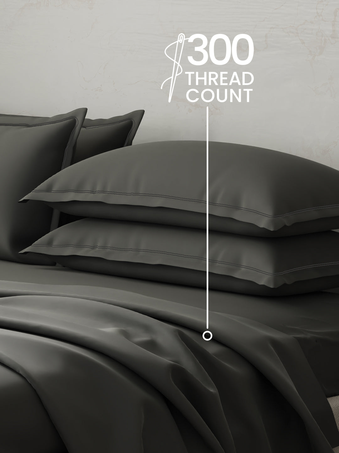 100% Cotton 300 TC | King Dyed Bedsheet with 4 Pillow Covers | Emblem Collection - Grey