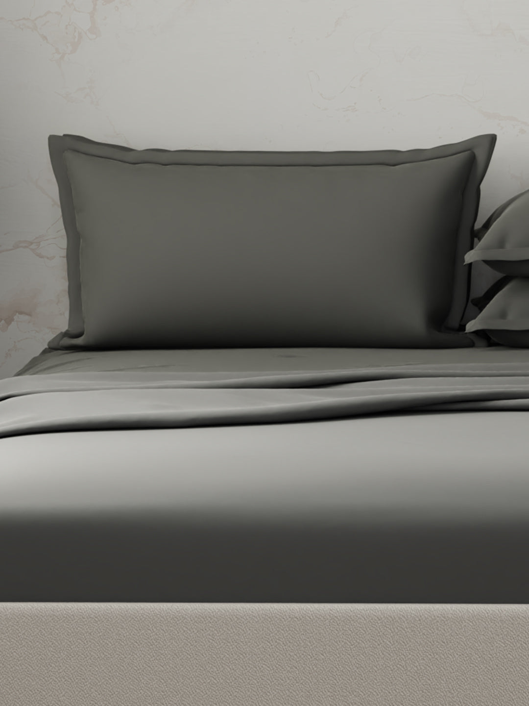 100% Cotton 300 TC | King Dyed Bedsheet with 4 Pillow Covers | Emblem Collection - Grey