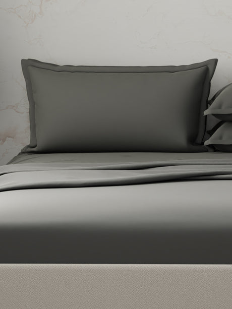 100% Cotton 300 TC | King Dyed Bedsheet with 4 Pillow Covers | Emblem Collection - Grey