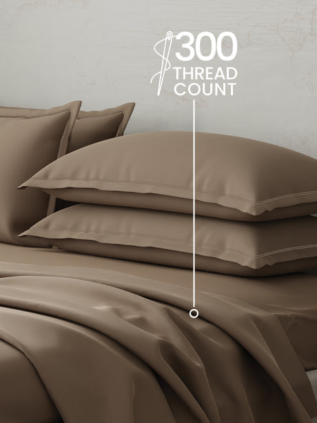100% Cotton 300 TC | King Dyed Bedsheet with 4 Pillow Covers | Emblem Collection - Brown
