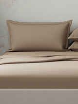 100% Cotton 300 TC | King Dyed Bedsheet with 4 Pillow Covers | Emblem Collection - Brown