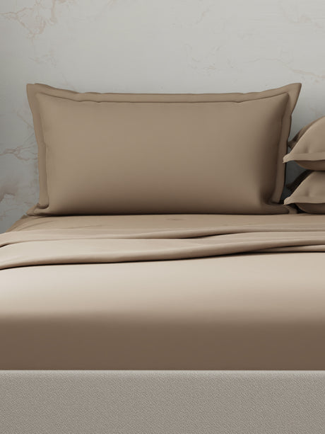 100% Cotton 300 TC | King Dyed Bedsheet with 4 Pillow Covers | Emblem Collection - Brown