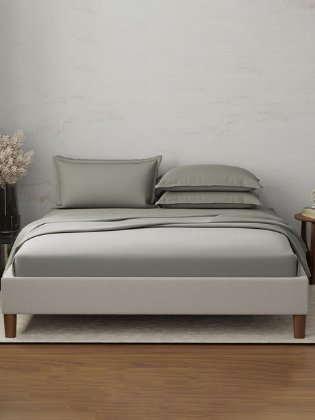 100% Cotton 300 TC | King Dyed Bedsheet with 4 Pillow Covers | Emblem Collection - Grey