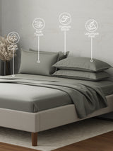 100% Cotton 300 TC | King Dyed Bedsheet with 4 Pillow Covers | Emblem Collection - Grey