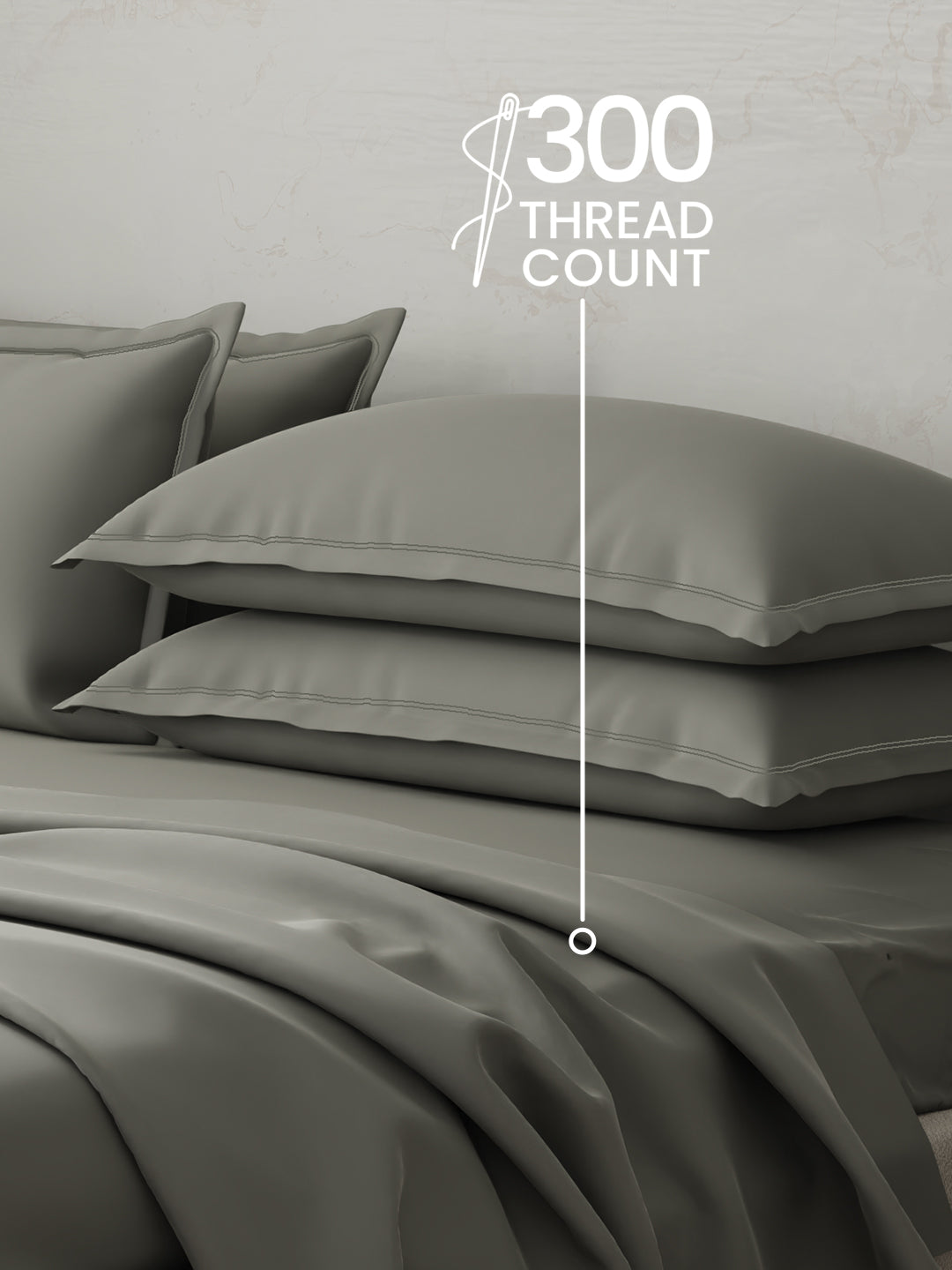 100% Cotton 300 TC | King Dyed Bedsheet with 4 Pillow Covers | Emblem Collection - Grey