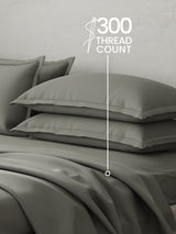 100% Cotton 300 TC | King Dyed Bedsheet with 4 Pillow Covers | Emblem Collection - Grey