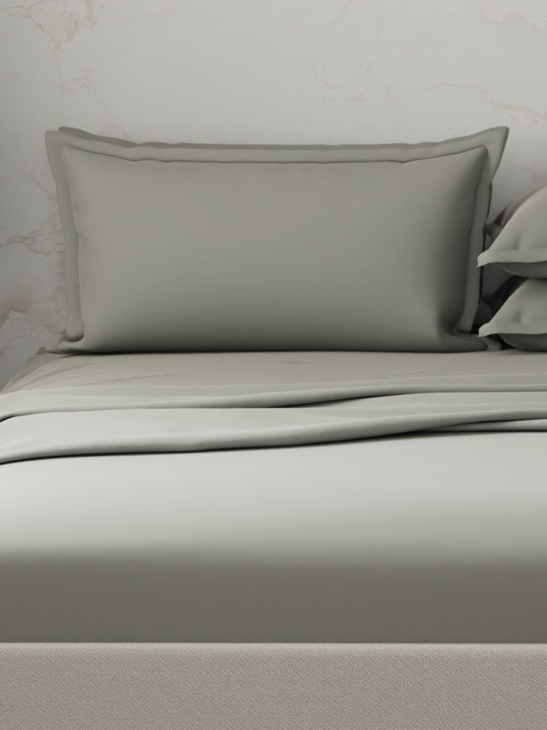 100% Cotton 300 TC | King Dyed Bedsheet with 4 Pillow Covers | Emblem Collection - Grey