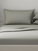 100% Cotton 300 TC | King Dyed Bedsheet with 4 Pillow Covers | Emblem Collection - Grey