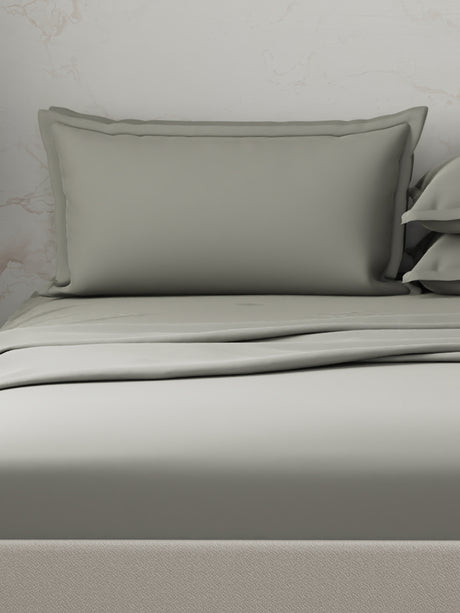 100% Cotton 300 TC | King Dyed Bedsheet with 4 Pillow Covers | Emblem Collection - Grey