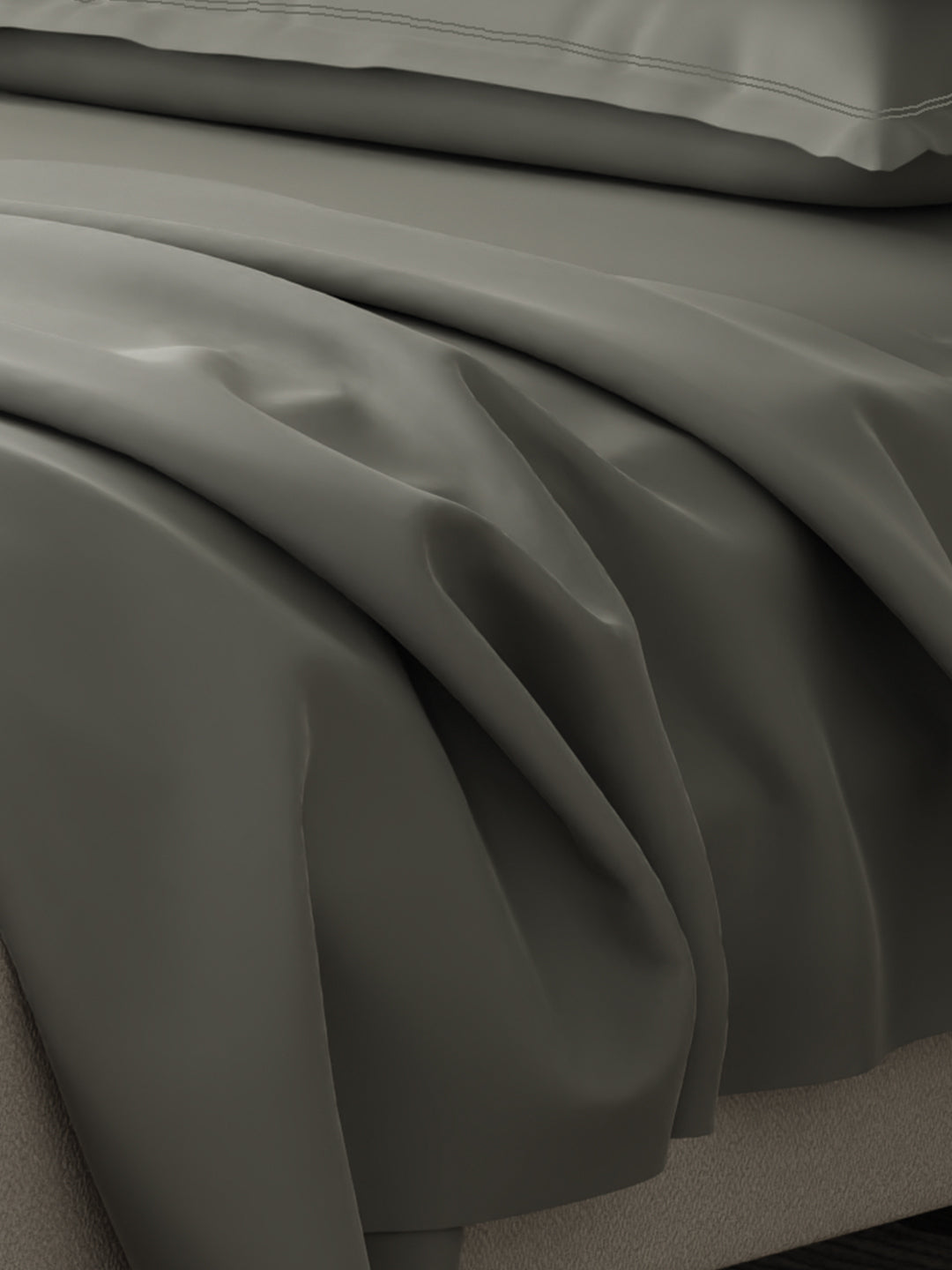 100% Cotton 300 TC | King Dyed Bedsheet with 4 Pillow Covers | Emblem Collection - Grey