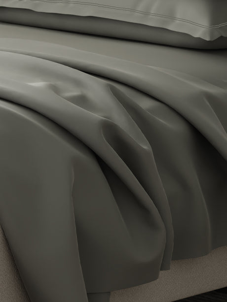 100% Cotton 300 TC | King Dyed Bedsheet with 4 Pillow Covers | Emblem Collection - Grey