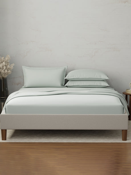 100% Cotton 300 TC | King Dyed Bedsheet with 4 Pillow Covers | Emblem Collection - Grey