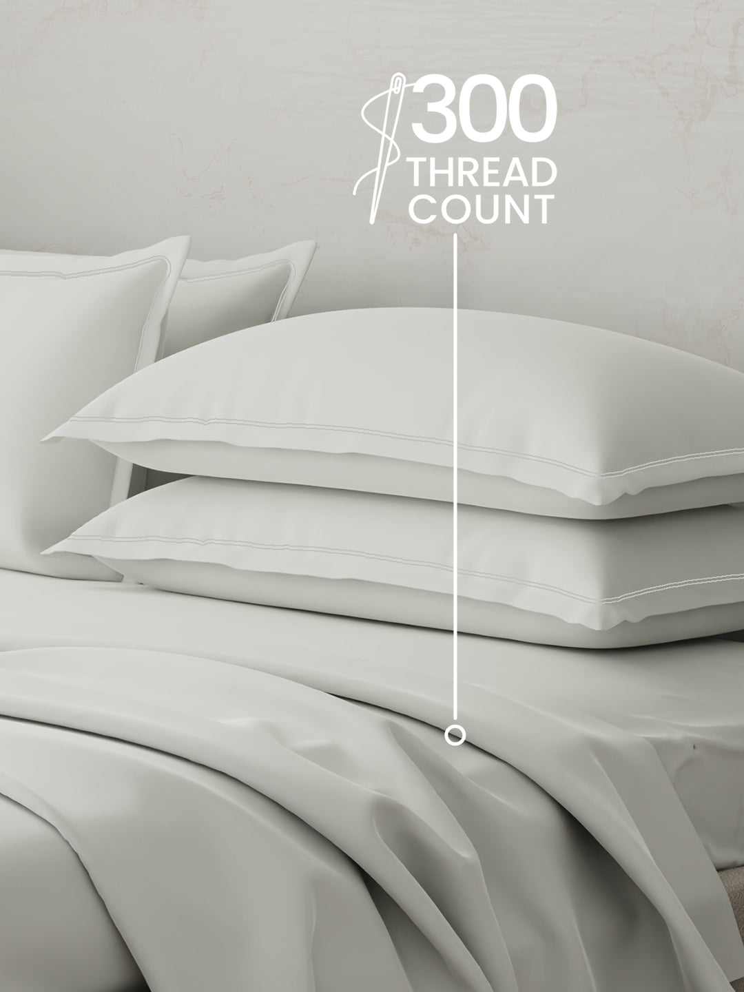 100% Cotton 300 TC | King Dyed Bedsheet with 4 Pillow Covers | Emblem Collection - White