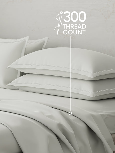 100% Cotton 300 TC | King Dyed Bedsheet with 4 Pillow Covers | Emblem Collection - White