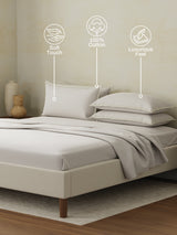 Cotton Charm 400 TC 100% Cotton Grey King Size Dyed Bedsheet with 4 Pillow Covers