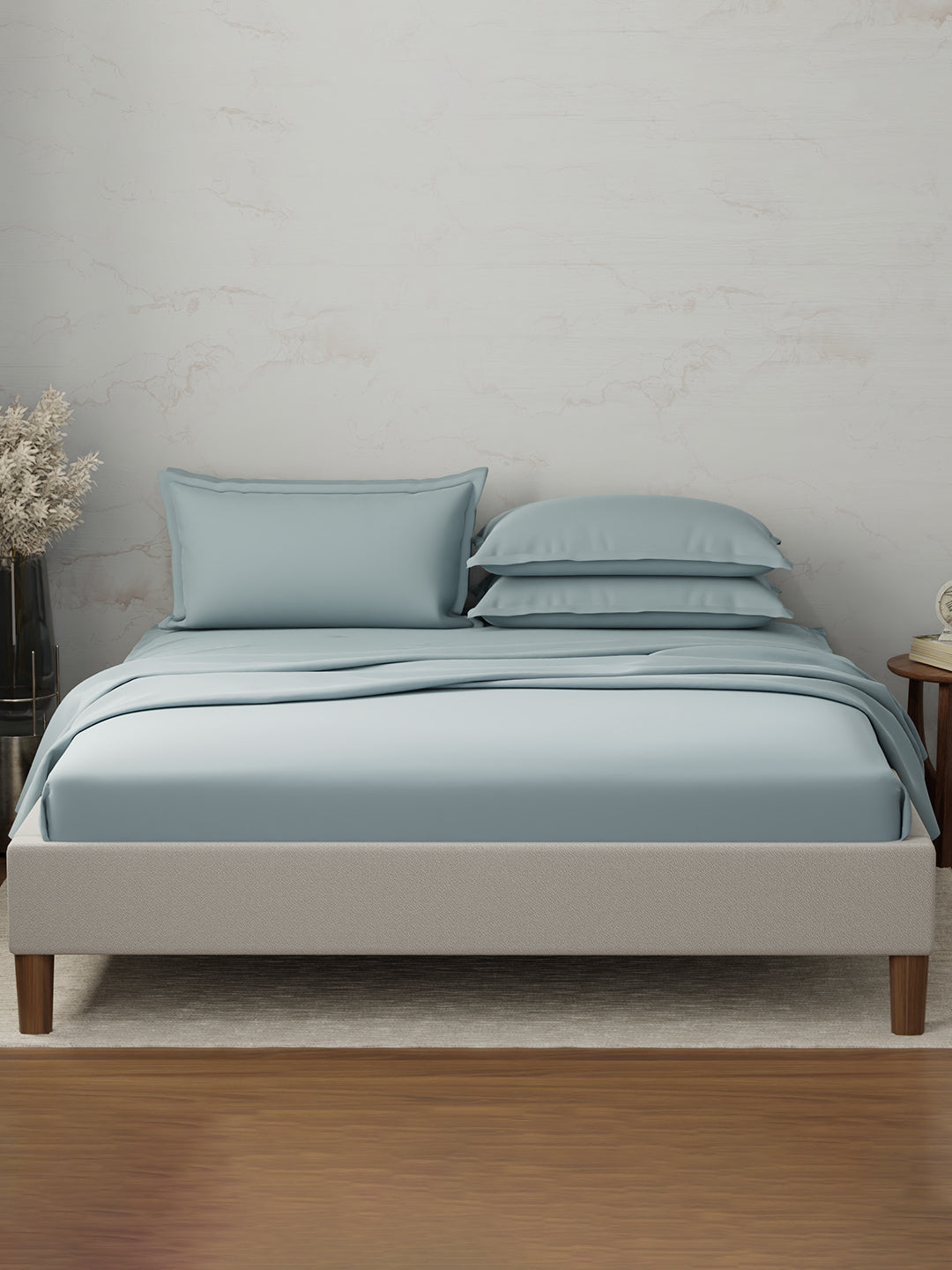 100% Cotton 300 TC | King Dyed Bedsheet with 4 Pillow Covers | Emblem Collection - Blue
