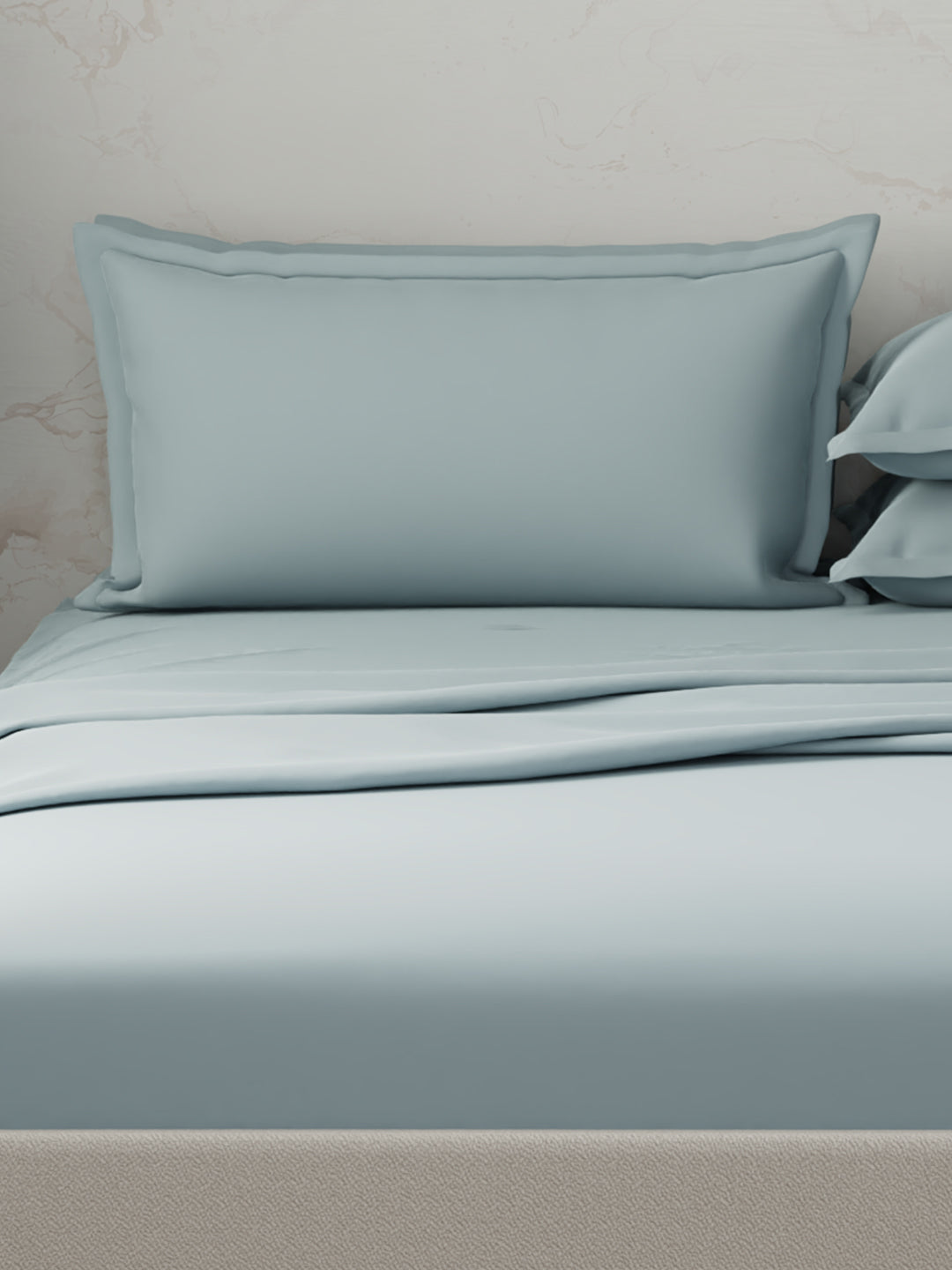 100% Cotton 300 TC | King Dyed Bedsheet with 4 Pillow Covers | Emblem Collection - Blue