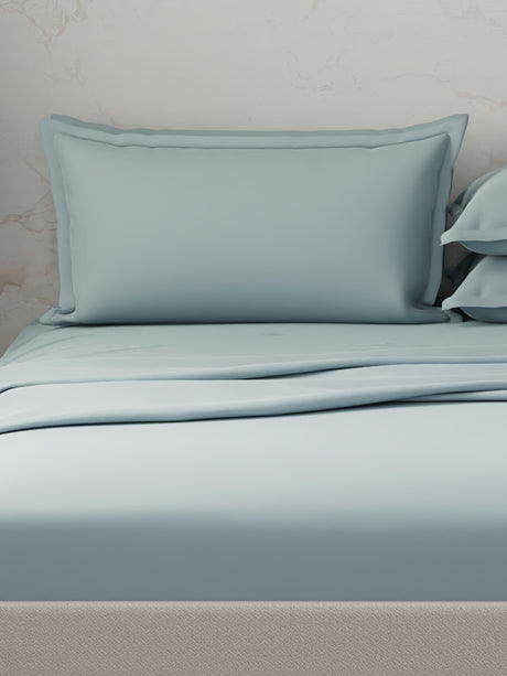 100% Cotton 300 TC | King Dyed Bedsheet with 4 Pillow Covers | Emblem Collection - Blue