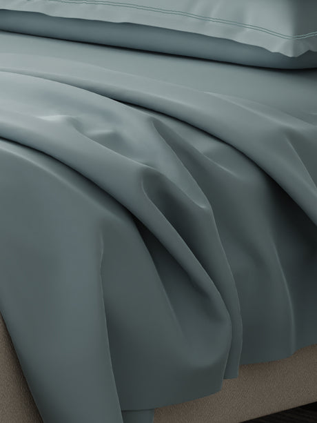 100% Cotton 300 TC | King Dyed Bedsheet with 4 Pillow Covers | Emblem Collection - Blue